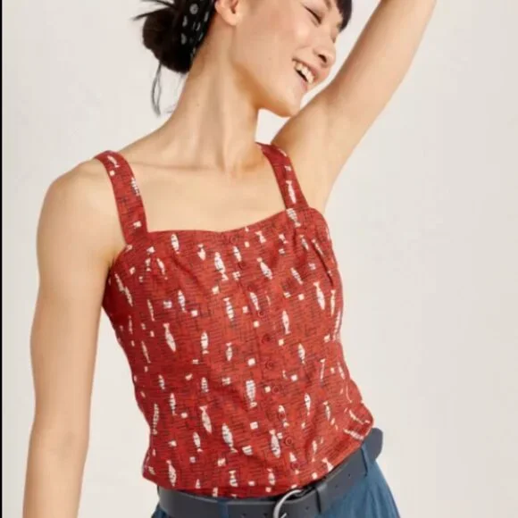 Women's Red Patterned Fish Top - Picture 2 of 5